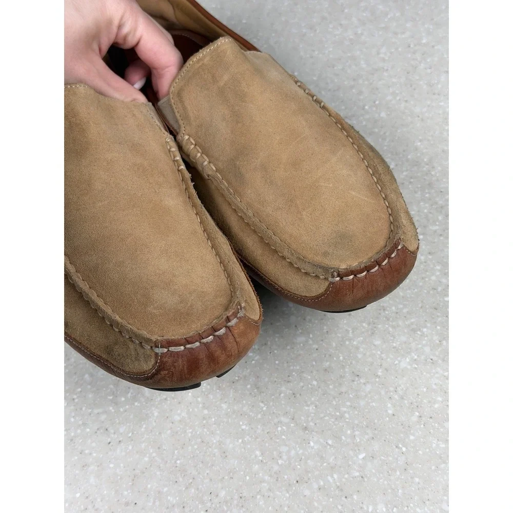 OVERLAND‎ Marco Suede & Leather Moccasin Shoes Khaki Cognac Sz 46 US 12?